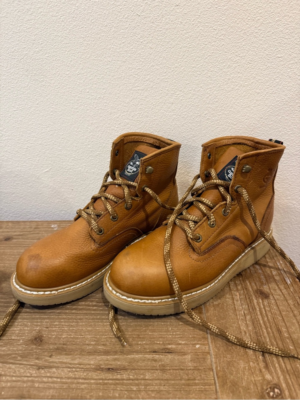 Georgia Boot Tan Work Boots 9.5 wedge sole 6”